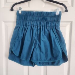 Blue Nylon High Waisted Running‎ Workout Shorts